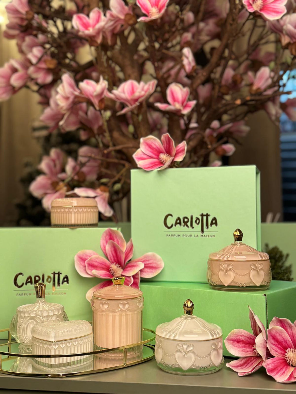 Vela em pote de vidro "Coeur" - Rosa