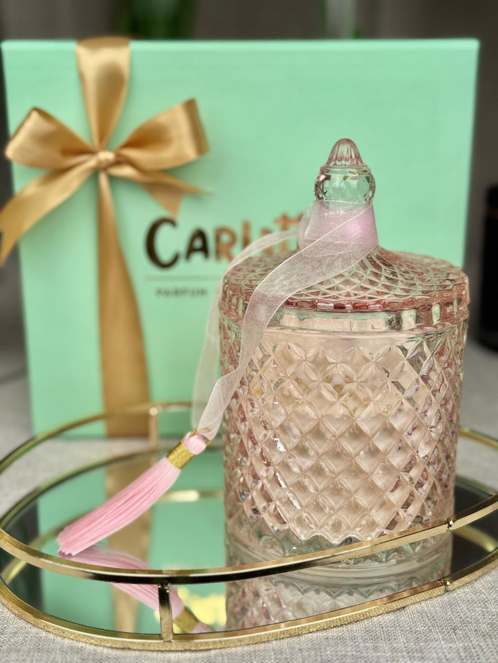 Vela em "Bomboneira" - rosa c/ Peónia