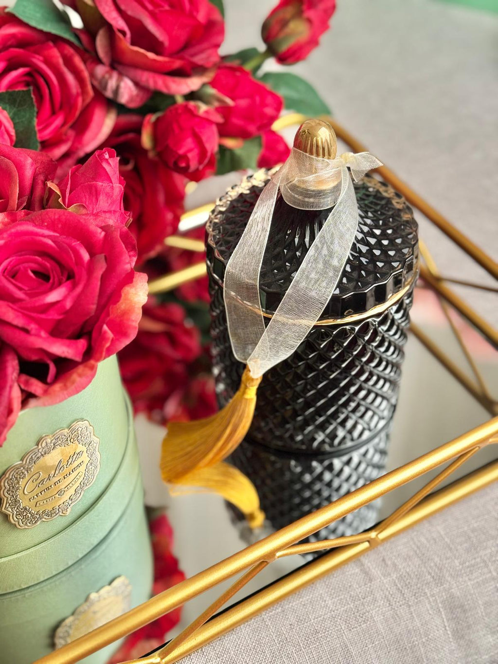 Vela em "Bomboneira" - preta c/ Peónia