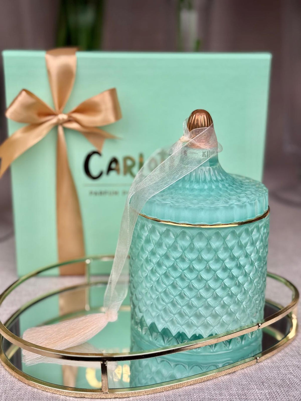 Vela em Bomboneira - Verde Água c/ Peónia