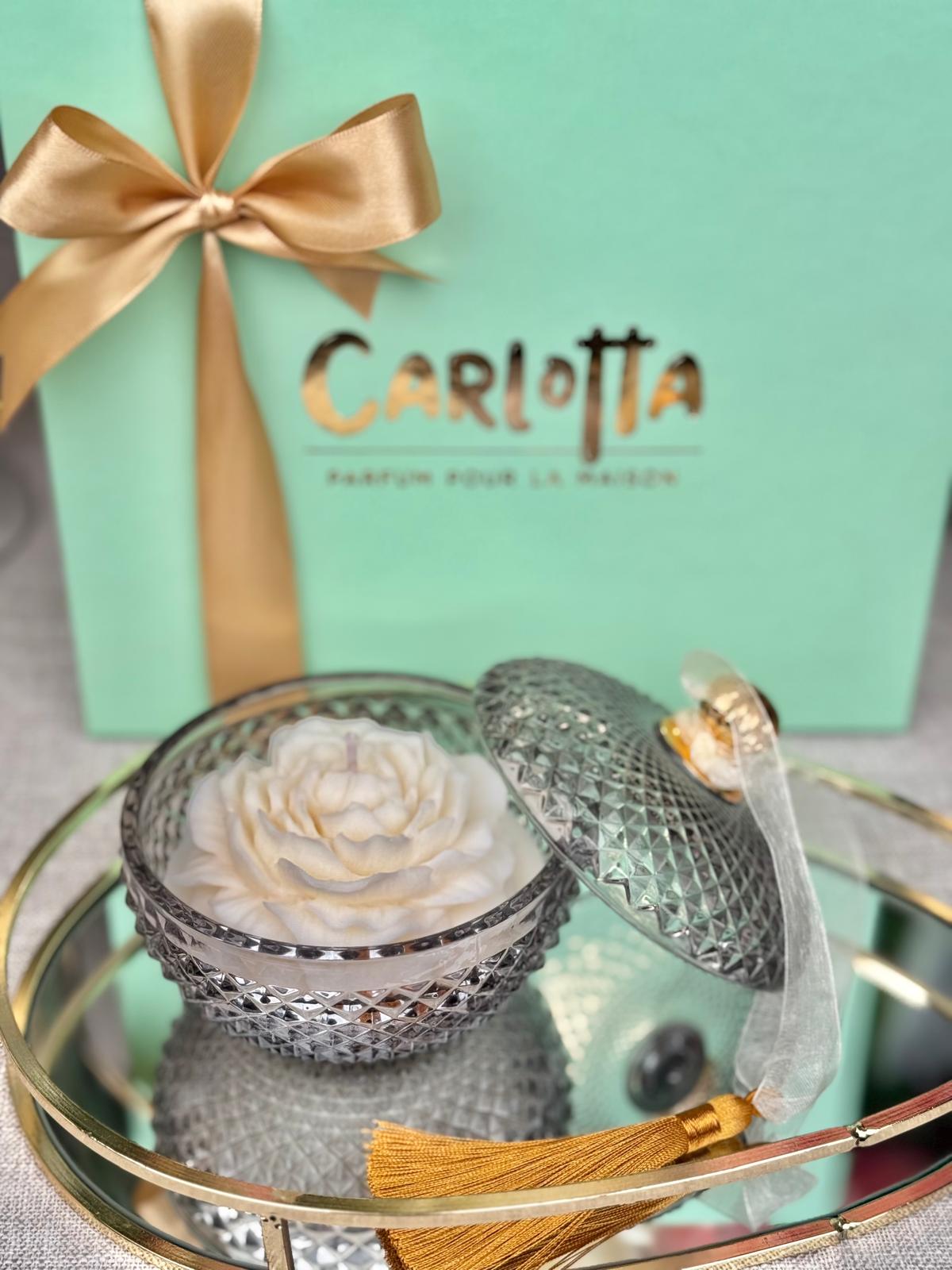 Vela em pote de vidro "rond" - Prata c/ Peónia (embalada em Caixa Premium)