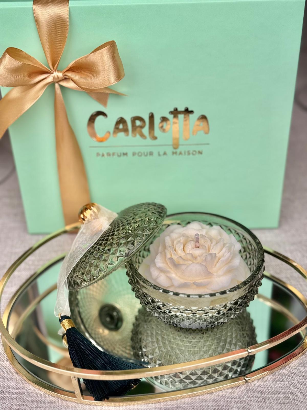 Vela em pote de vidro "rond" Verde c/ Peónia (embalada em Caixa Premium)
