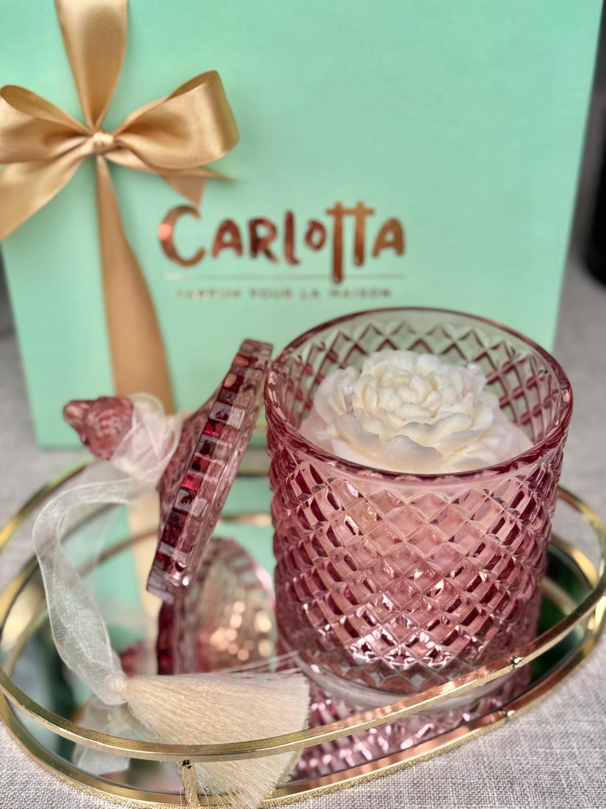 Vela em "Bomboneira" - rosa intenso c/ Peónia