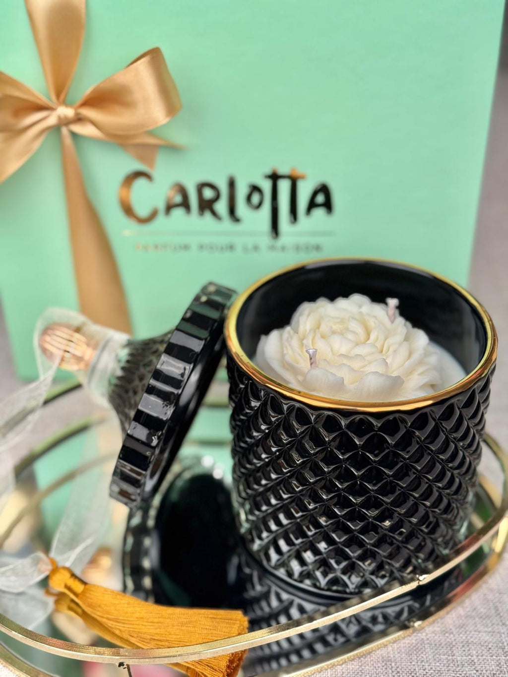 Vela em "Bomboneira" - preta c/ Peónia