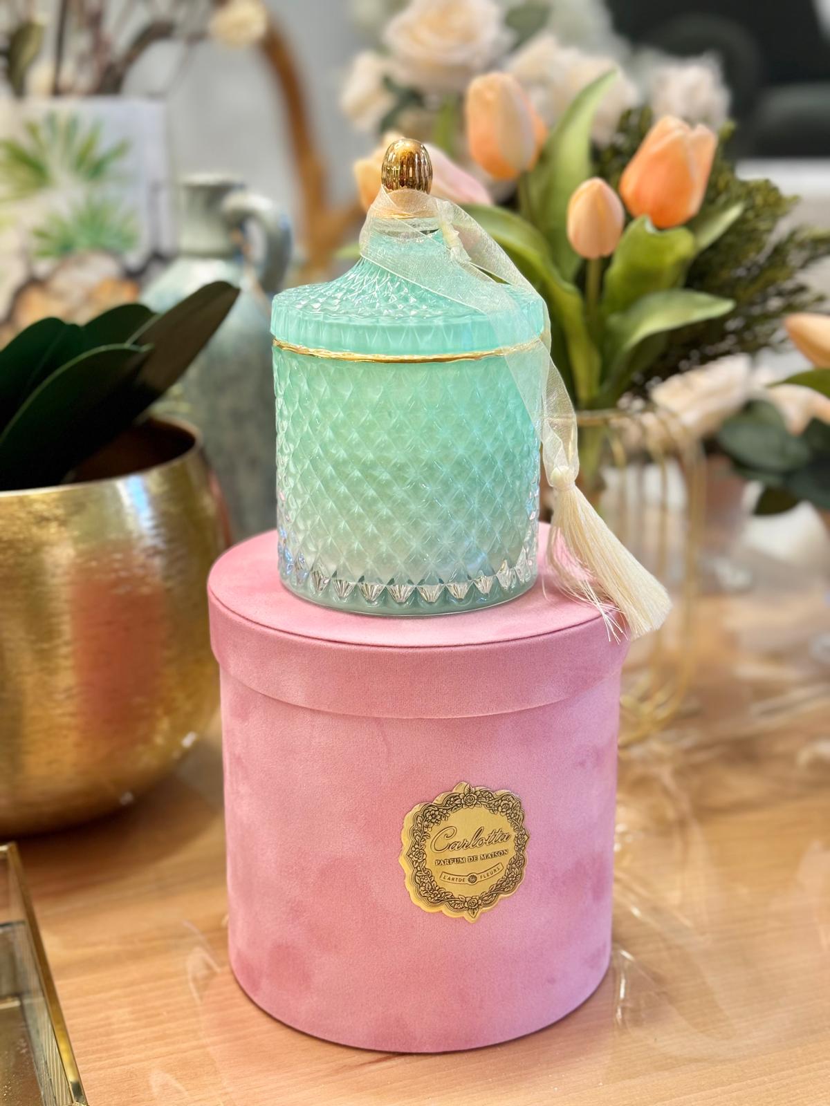 Vela em Bomboneira - Verde Água c/ Peónia